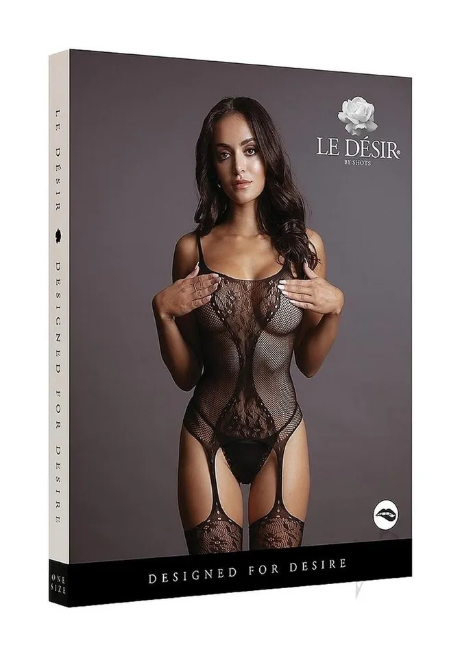 Le Desir Bodystockings Playsuits Le Desir Fishnet and Lace Bodystocking OS Black Le Desir Bodystockings Playsuits Le Desir Fishnet and Lace Bodystocking OS Black