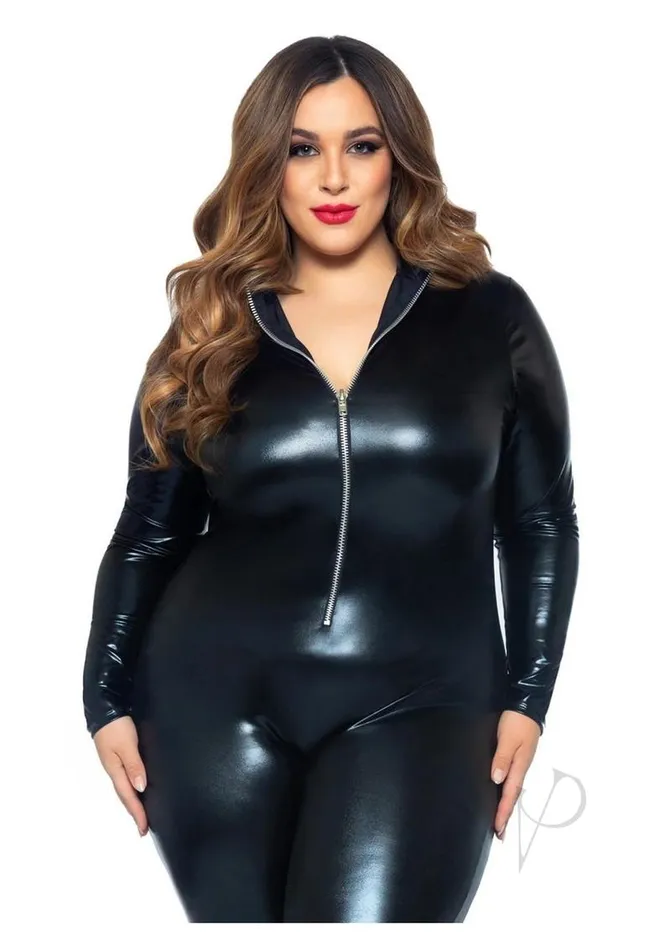 Leg Avenue Lame Zipper Front Cat Suit 3X4X Black Leg Avenue Anal