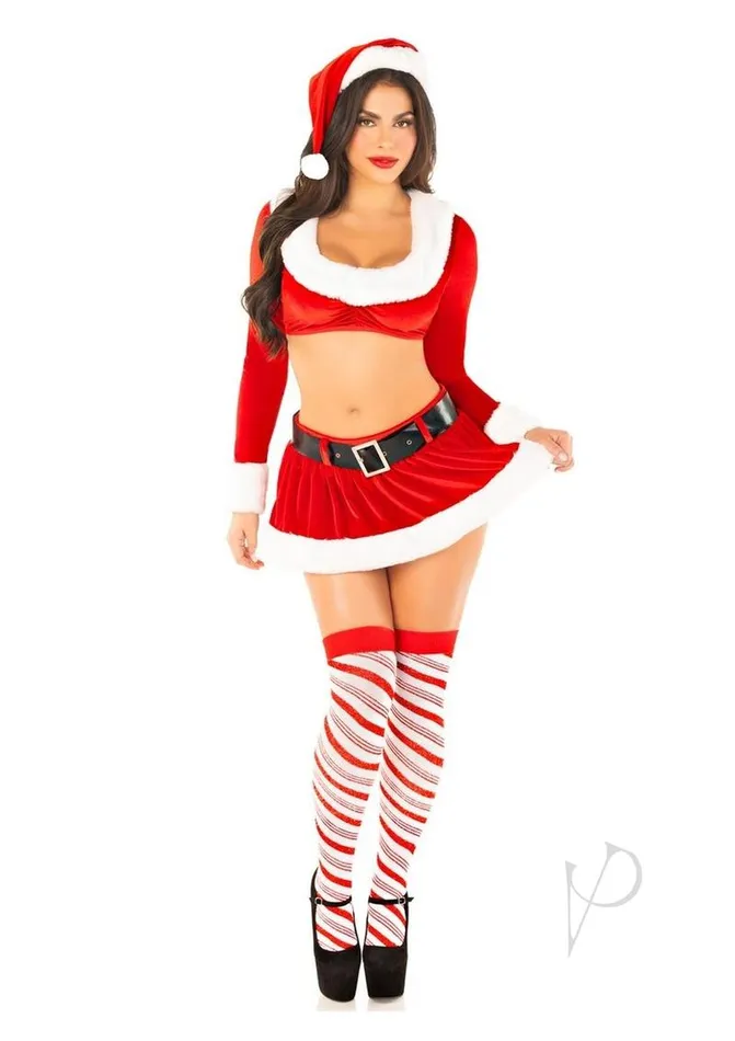 Leg Avenue Male Sex Toys Leg Avenue HoHo Hottie Set Velvet Crop Top with Faux Fur Trim Mini Skirt Belt and Santa Hat 4 Piece Large RedWhite