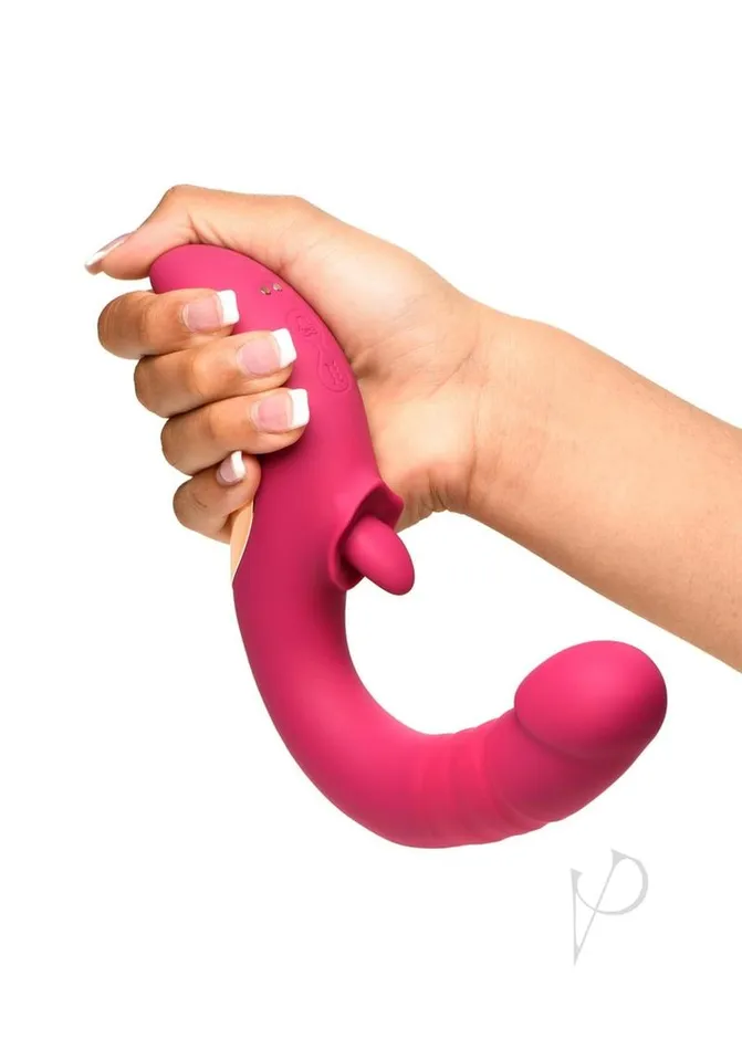 Lickgasm Lickgasm Tease and Please Rechargeable Silicone Thrusting andamp Licking Vibrator Pink Vibrators