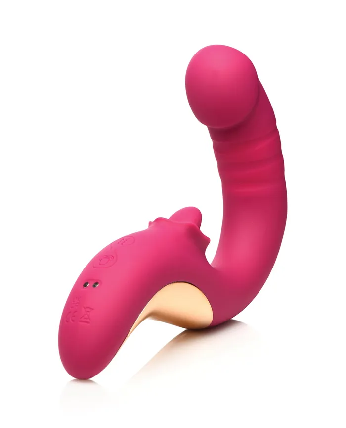 Lickgasm Lickgasm Tease and Please Rechargeable Silicone Thrusting andamp Licking Vibrator Pink Vibrators
