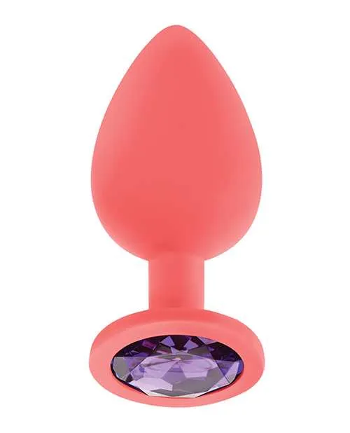 Luv Anal Luv Inc Jeweled Silicone Butt Plug wThree Stones Large Coral