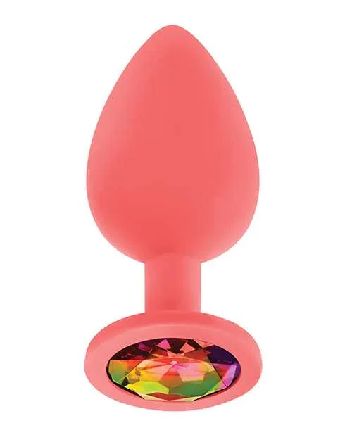 Luv Anal Luv Inc Jeweled Silicone Butt Plug wThree Stones Large Coral Luv Anal Luv Inc Jeweled Silicone Butt Plug wThree Stones Large Coral