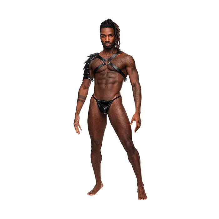 Male Power Restraints Aquarius PU Leather Chest Harness wHalf Sleeve Black Male Power Restraints Aquarius PU Leather Chest Harness wHalf Sleeve Black