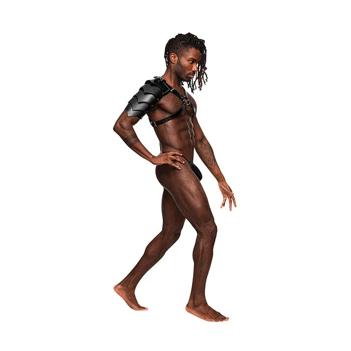 Male Power Restraints Aquarius PU Leather Chest Harness wHalf Sleeve Black