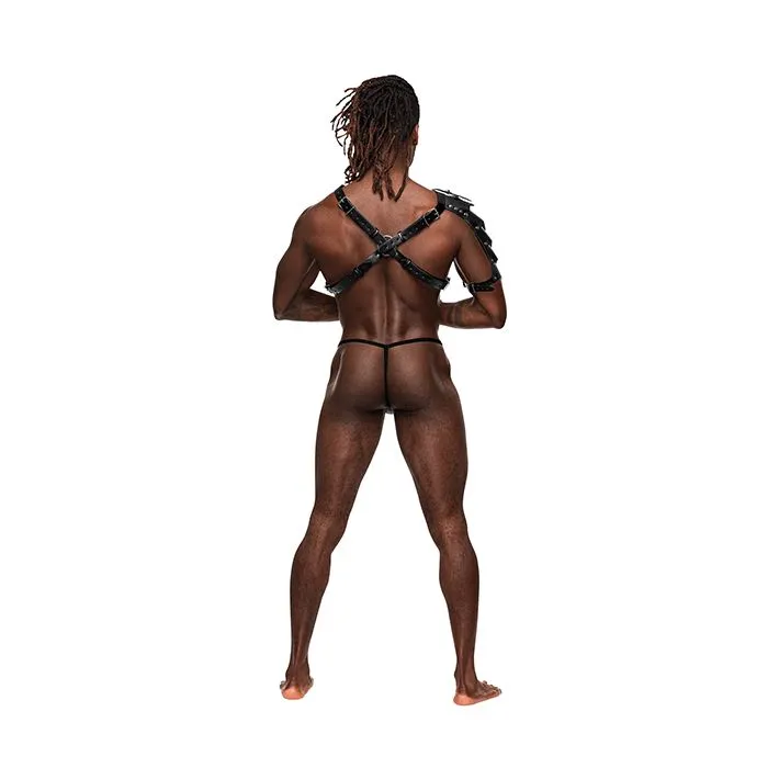 Male Power Restraints Aquarius PU Leather Chest Harness wHalf Sleeve Black