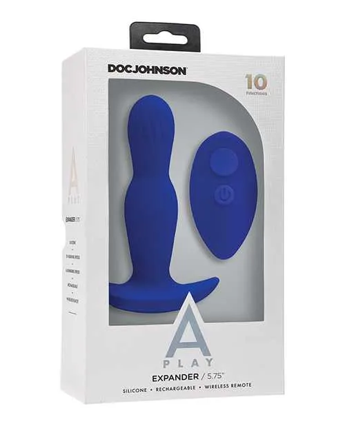 Male Sex Toys APlay Expander Rechargeable Silicone Anal Plug with Remote Control Blue A Play