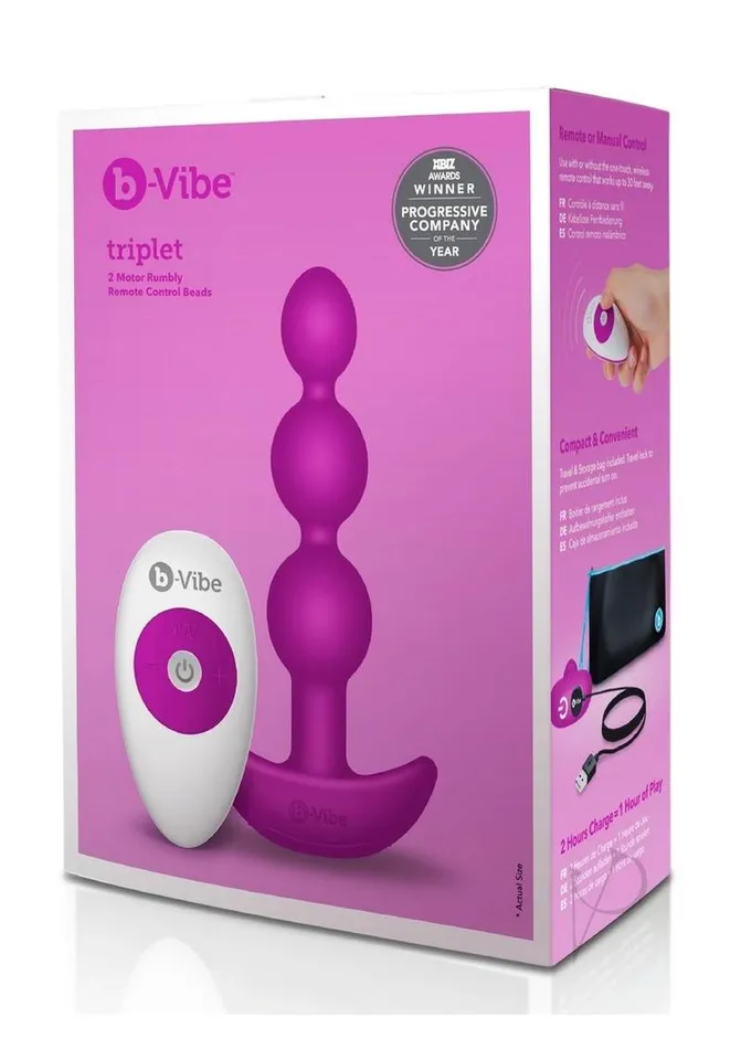 Male Sex Toys B Vibe BVibe Triplet Anal Beads Rechargeable Silicone Beads with Remote Control Fuchsia Male Sex Toys B Vibe BVibe Triplet Anal Beads Rechargeable Silicone Beads with Remote Control Fuchsia