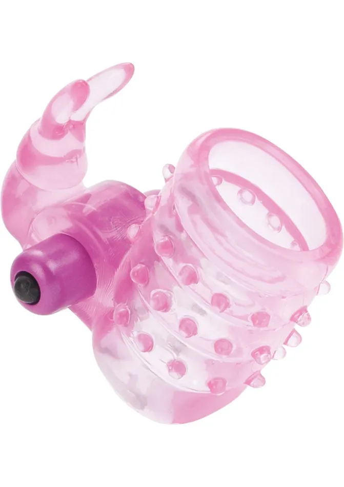 Male Sex Toys Basic Essentials Stretchy Vibrating Bunny Enhancer Cock Ring with Clitoral Stimulation Pink Basic Essentials