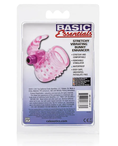 Male Sex Toys Basic Essentials Stretchy Vibrating Bunny Enhancer Cock Ring with Clitoral Stimulation Pink Basic Essentials