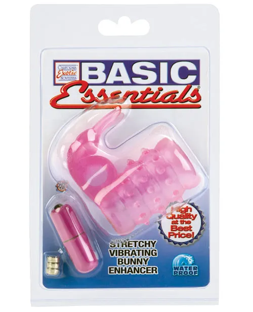 Male Sex Toys Basic Essentials Stretchy Vibrating Bunny Enhancer Cock Ring with Clitoral Stimulation Pink Basic Essentials
