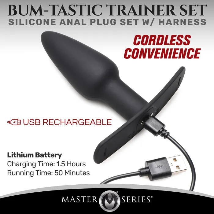 Male Sex Toys BumTastic 28X Silicone Anal Plug with Comfort Harness and Remote Control Master Series