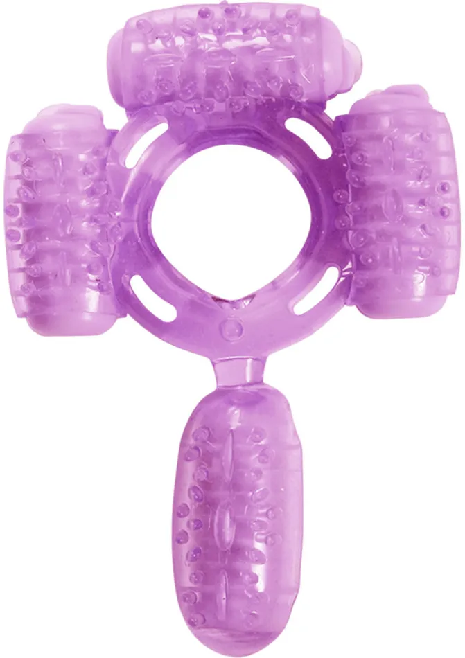 Male Sex Toys Hott Products Humm Dinger Super Quad Vibrating Cock Ring Purple