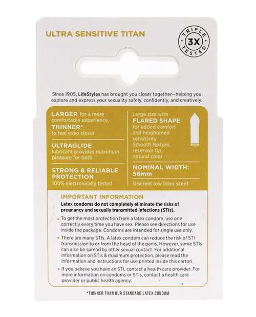 Male Sex Toys Lifestyles Lifestyles Ultra Sensitive Titan Condom Pack of 3