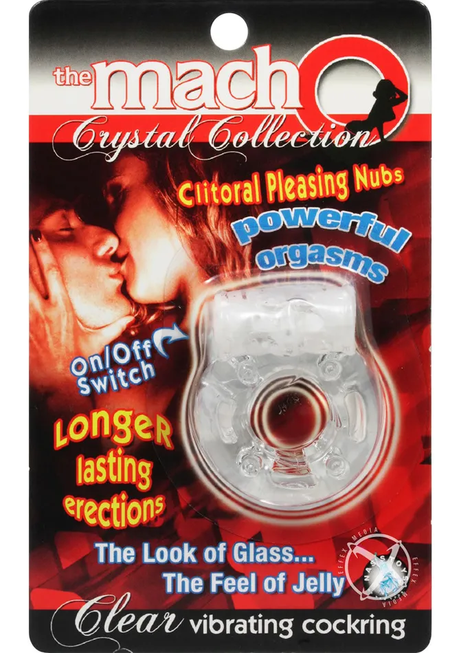 Male Sex Toys MachO Crystal Collection Vibrating Cock Ring Clear Macho