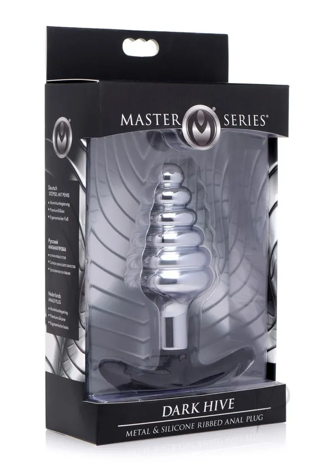 Male Sex Toys Master Series Dark Hive Metal and Silicone Anal Plug Silver Master Series