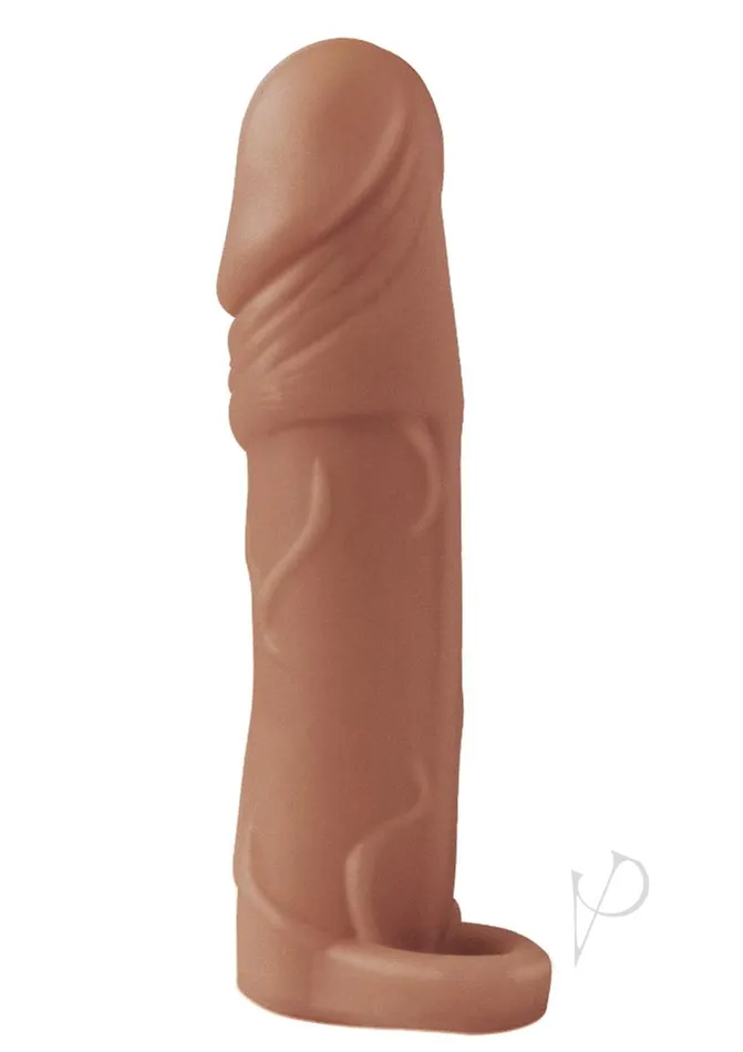 Male Sex Toys Natural Natural Realskin Vibrating Penis Extender with Scrotum Ring Chocolate