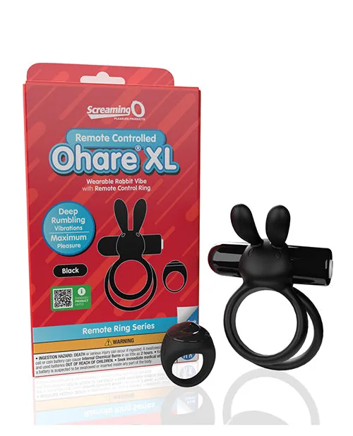 Male Sex Toys Screaming O Screaming O Ohare XL Rechargeable Silicone Vibrating Cock Ring with Remote Control Black