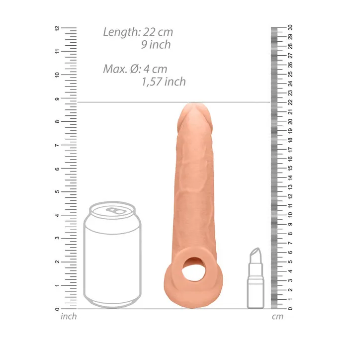 Male Sex Toys Shots Toys REALROCK 9 Inch Realistic Penis Extender with Rings