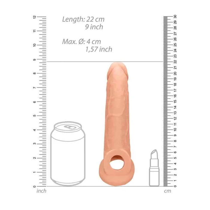 Male Sex Toys Shots Toys REALROCK 9 Inch Realistic Penis Extender with Rings