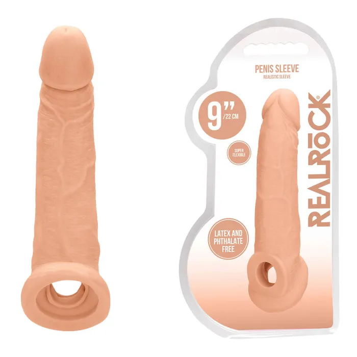 Male Sex Toys Shots Toys REALROCK 9 Inch Realistic Penis Extender with Rings