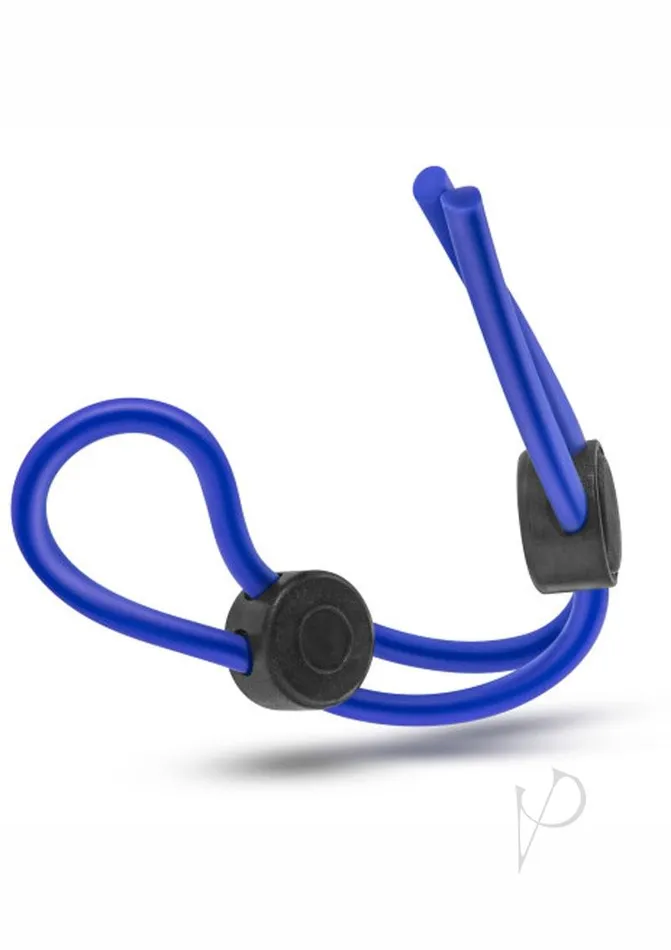 Male Sex Toys Stay Hard Silicone Double Loop Cock Ring Adjustable Cock Tie Blue Stay Hard