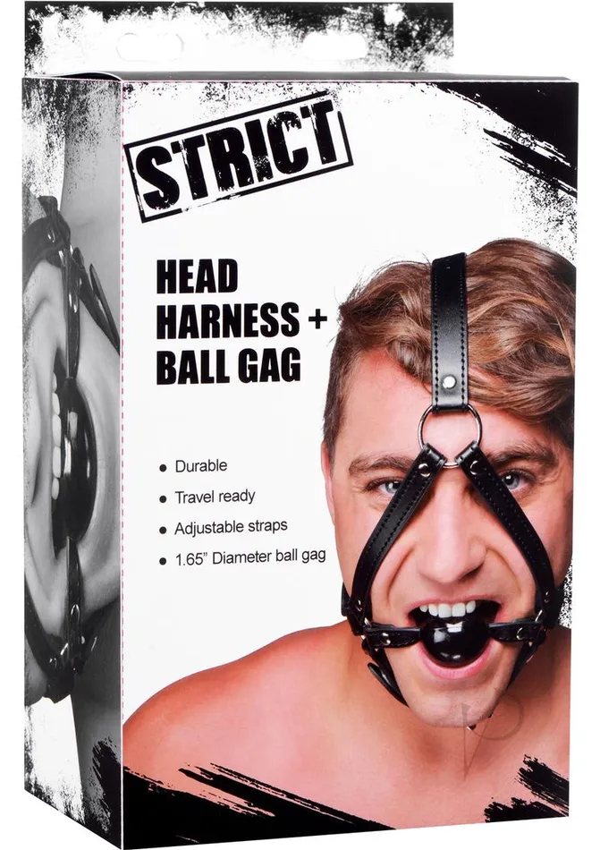 Male Sex Toys Strict Strict Head Harness with Ball Gag 15in Black