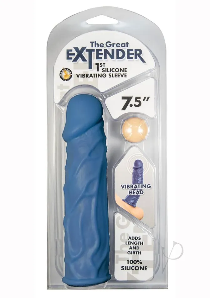 Male Sex Toys The Great Extender Great Extender 1st Silicone Vibrating Sleeve 75in Blue Male Sex Toys The Great Extender Great Extender 1st Silicone Vibrating Sleeve 75in Blue