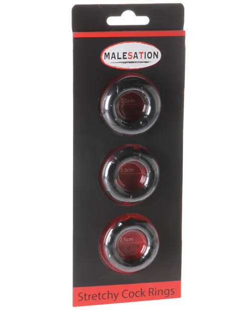 Malesation Anal MALESATION Stretchy Cock Rings Pack of 3 Black