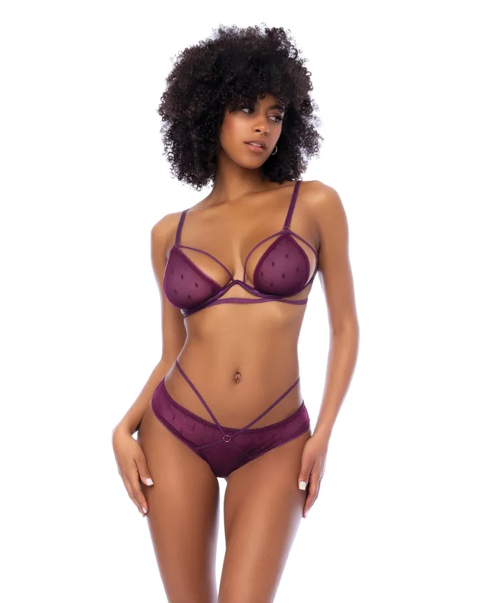 Mapale Dot Mesh Underwire Top wOpen Back Panty Wine SM Female Sex Toys