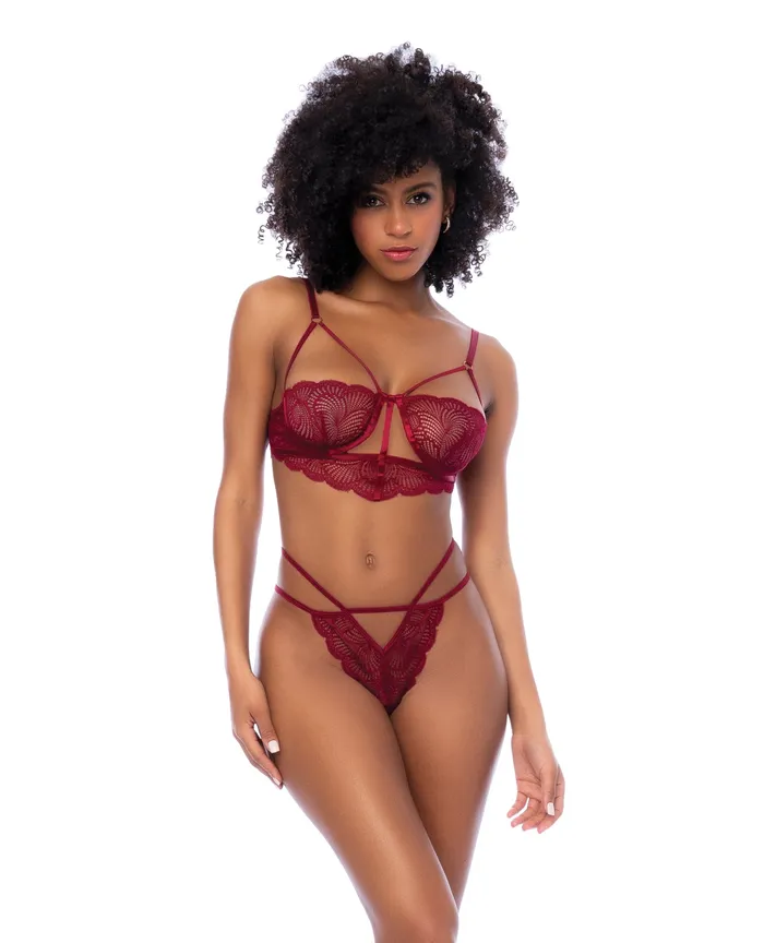 Mapale Lace Underwire Top wThong 2 pc Set Rosewood SM Anal