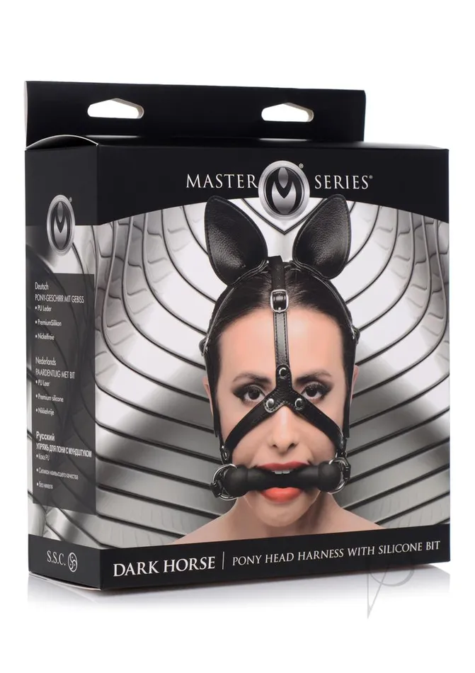 Master Series Male Sex Toys Master Series Dark Horse Pony Head with Silicone Bit Black