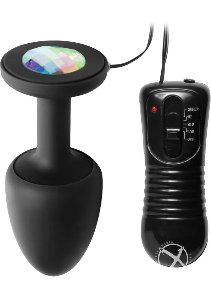 Master Series Male Sex Toys Master Series Paragon Gem Accented Vibrating Anal Plug with Wired Remote Control Black