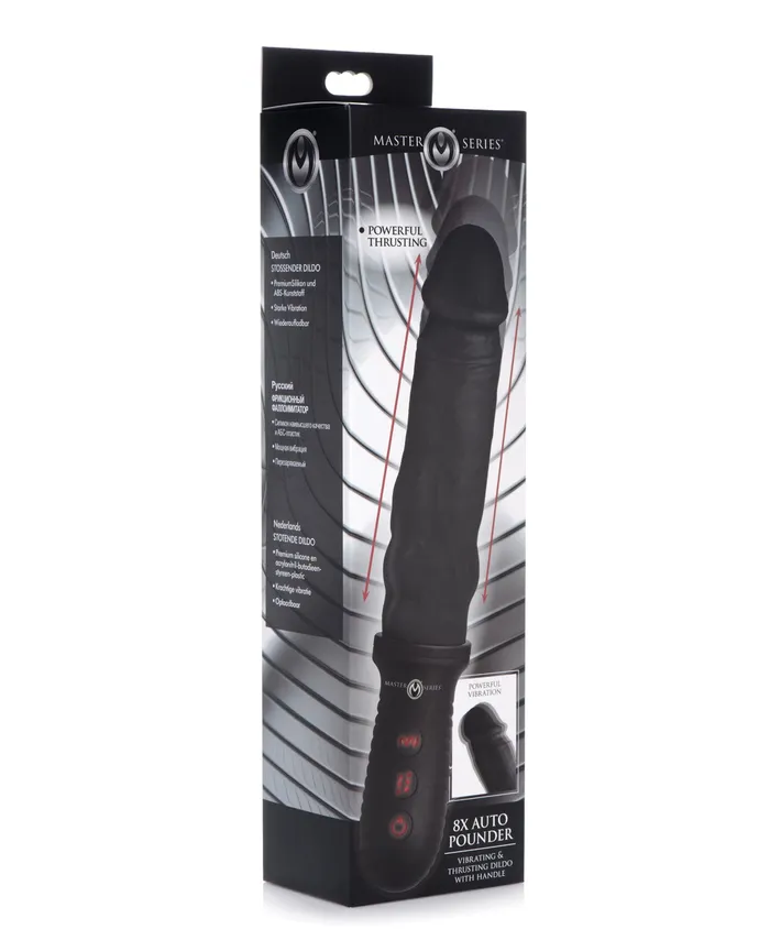Master Series Master Series 8x Auto Pounder Rechargeable Silicone Vibrating and Thrusting Dildo with Handle 10in Black Female Sex Toys