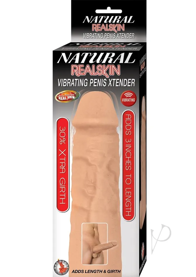 Natural Realskin Vibrating Penis Xtender Vanilla Natural Male Sex Toys