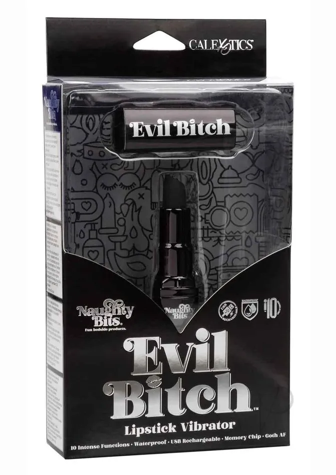 Naughty Bits Female Sex Toys Naughty Bits Evil Bitch Lipstick Rechargeable Silicone Vibrator Black