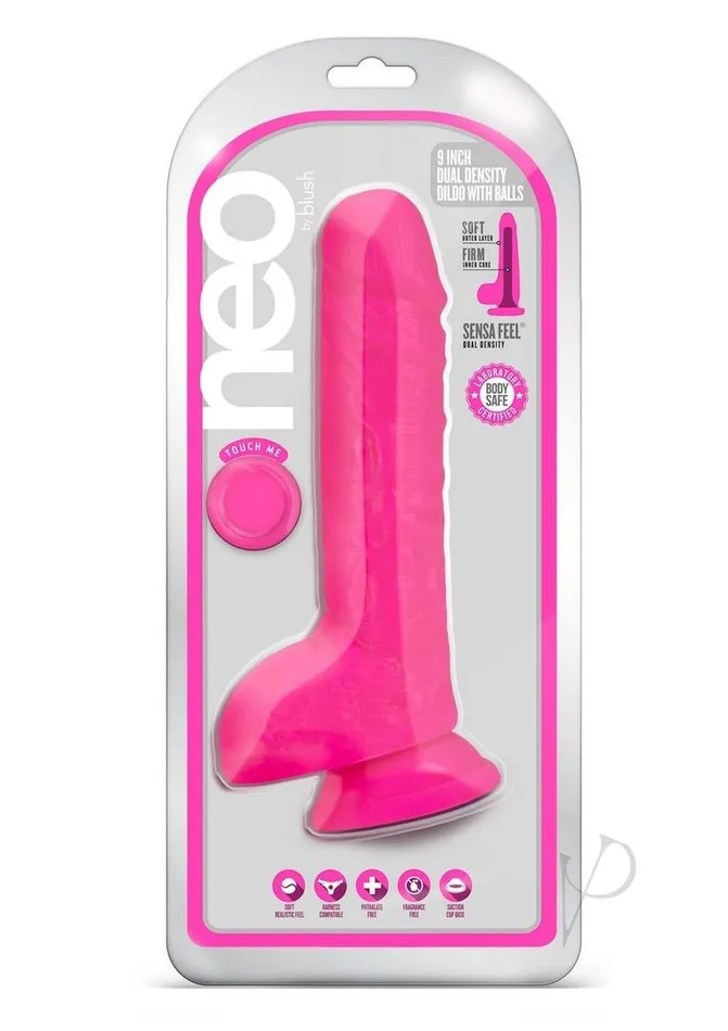 Neo Dildos Neo Dual Density Dildo 9in Neon Pink