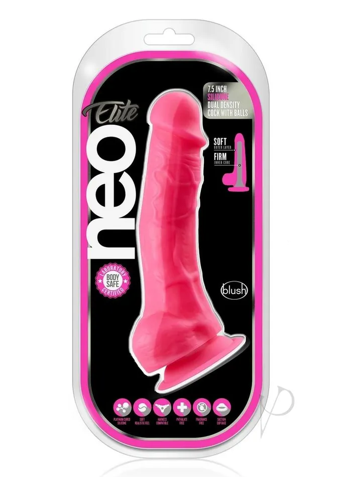 Neo Elite Female Sex Toys Neo Elite Silicone Dual Density Dildo with Balls 75in Neon Pink Neo Elite Female Sex Toys Neo Elite Silicone Dual Density Dildo with Balls 75in Neon Pink