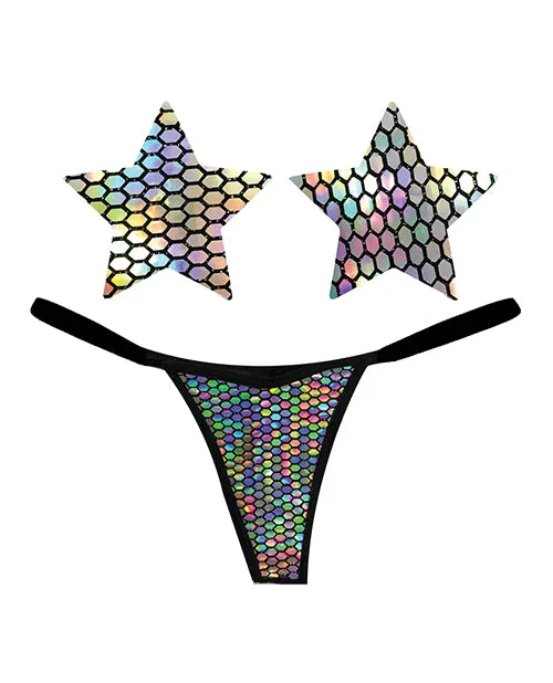 Neva Nude Naughty Knix Mirrored Mayhem Holographic GString Pasties Black OS Neva Nude Anal
