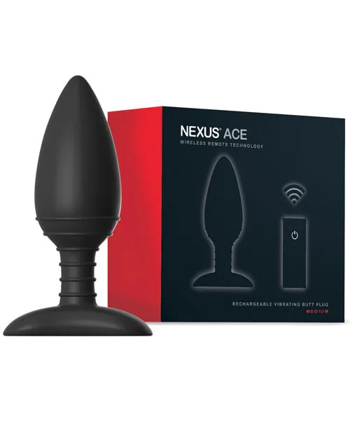 Nexus Ace Rechargeable Silicone Vibrating Butt Plug with Remote Control Medium Black Nexus Anal