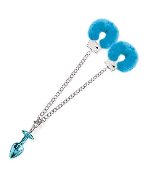Nixie Anal Nixie Metal Butt Plug wInlaid Jewel Fur Cuff Set Blue Metallic Nixie Anal Nixie Metal Butt Plug wInlaid Jewel Fur Cuff Set Blue Metallic