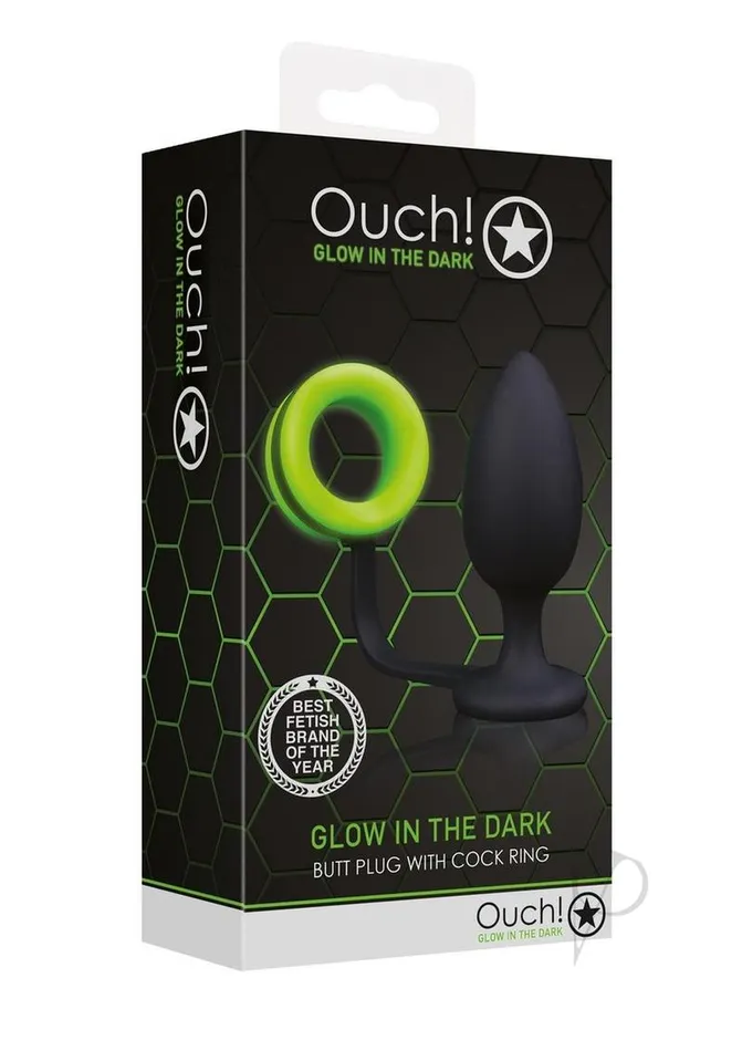 Ouch Butt Plug with Cock Ring Silicone Glow in the Dark Green Ouch Male Sex Toys Ouch Butt Plug with Cock Ring Silicone Glow in the Dark Green Ouch Male Sex Toys