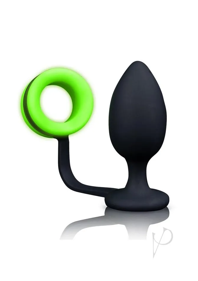 Ouch Butt Plug with Cock Ring Silicone Glow in the Dark Green Ouch Male Sex Toys