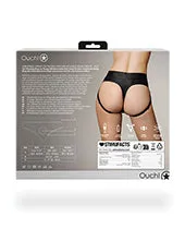 Ouch Ouch Vibrating StrapOn Thong with Removable Butt Straps with Rechargeable Bullet XSSM Black Female Sex Toys