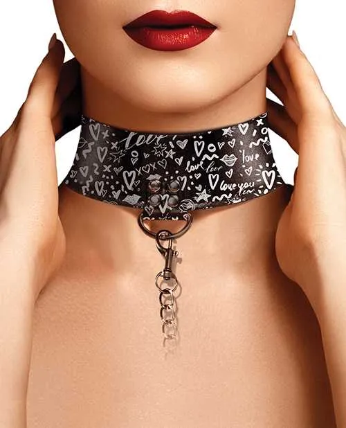 Ouch Vibrators Shots Ouch Love Street Art Fashion Printed Collar wLeash Black Ouch Vibrators Shots Ouch Love Street Art Fashion Printed Collar wLeash Black