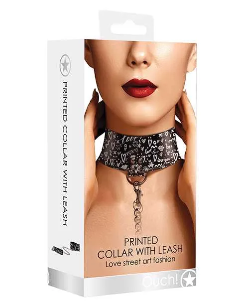 Ouch Vibrators Shots Ouch Love Street Art Fashion Printed Collar wLeash Black Ouch Vibrators Shots Ouch Love Street Art Fashion Printed Collar wLeash Black