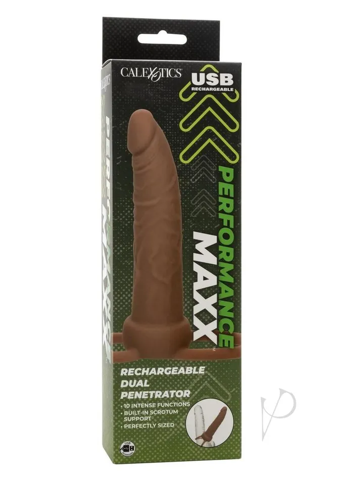 Performance Maxx Performance Maxx Rechargeable Silicone Dual Penetrator Chocolate Female Sex Toys Performance Maxx Performance Maxx Rechargeable Silicone Dual Penetrator Chocolate Female Sex Toys