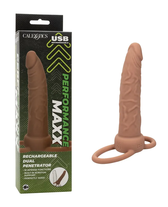 Performance Maxx Performance Maxx Rechargeable Silicone Dual Penetrator Chocolate Female Sex Toys