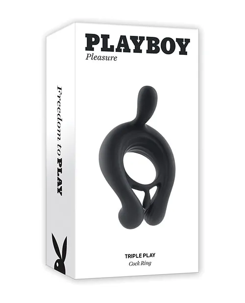 Playboy Playboy Triple Play Rechargeable Silicone Cock Ring with Remote Control Black Couples