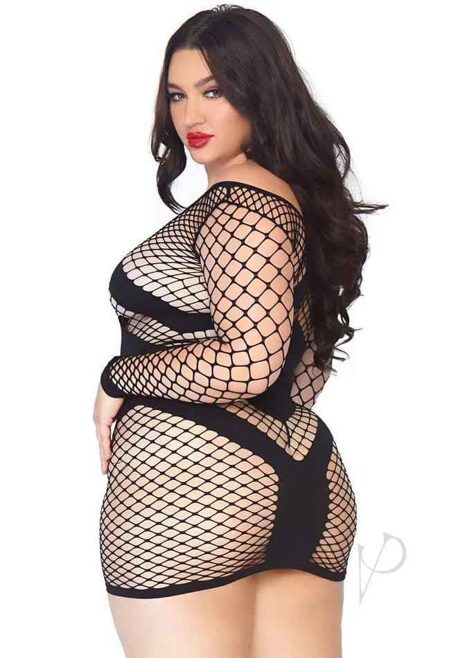 Plus Size Leg Avenue Leg Avenue Diamond Net Long Sleeved Mini Dress with Opaque Panel Accents Plus Size Black Plus Size Leg Avenue Leg Avenue Diamond Net Long Sleeved Mini Dress with Opaque Panel Accents Plus Size Black